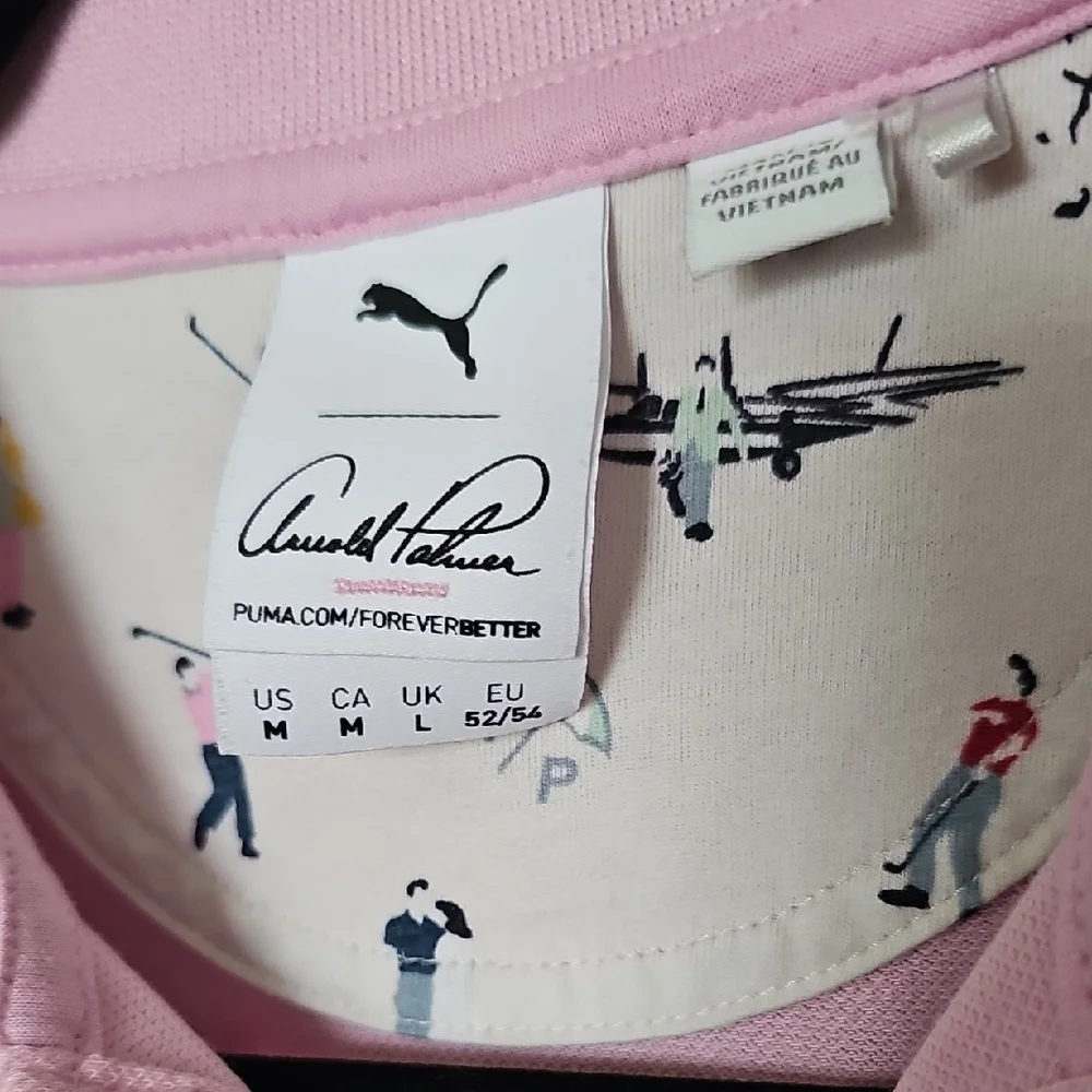 Puma Pink Men's Golf Polo Arnold Palmer invitational Signature Tipped Medium - Picture 4 of 9